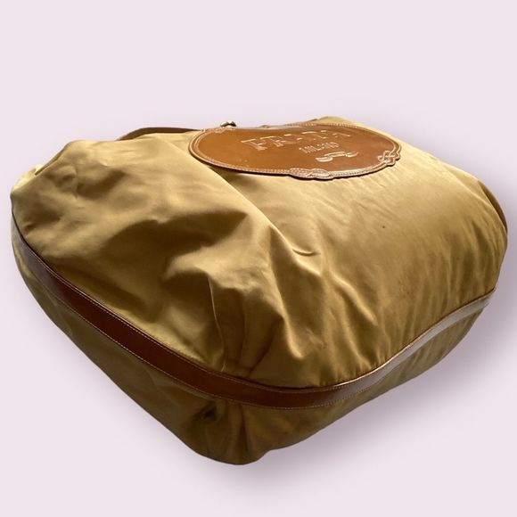 PRADA Authentic Y2K TESSUTO NYLON TAN BORSA Leather Handle Jumbo Hobo Limited - Picture 4 of 16